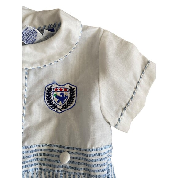Carriage Boutiques Blue White Striped Shortall Romper 12M Crest Preowned - Picture 4 of 7